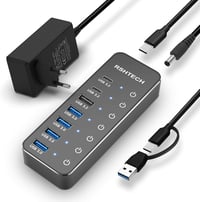 RSHTECH USB C 3.2 Hub 7 Portos Aktív Tápegységgel, 10 Gbps Adatátvitel, 3x Type-C + 4x USB 3.0 Port, Érintős Kapcsoló, 100cm Kábel 1