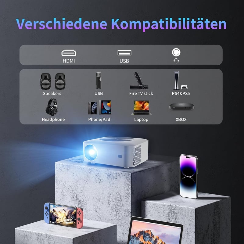 Sainellor 4K Android 12.0 Mini Projektor - 500ANSI, 1080P, WiFi 6, Bluetooth 5.0, 4GB RAM, 32GB ROM, Elektromos Fókusz, 4D Keystone