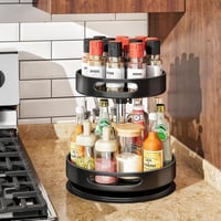 Kitstorack 2-szintes 360° Forgó Fűszertartó Állvány - Fekete Acél Konyhai Szervező, Hűtőbe és Szekrénybe, Állítható Magasságú Lazy Susan Tál 1