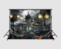 Kate Halloween Dekoráció Háttér 3x2m - Temető Töklámpás Elhagyatott Kastély Fotó Háttér - Mikroszálas Anyag Buli Dekor Kellék 2