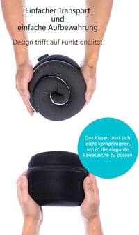Proglobe Memóriahabos Nyakpárna Utazáshoz - Ortopéd Támasz Repülőre, Autóba, Vonatra - 3D Alvómaszk, Füldugó és Hálós Táska - Fekete 8