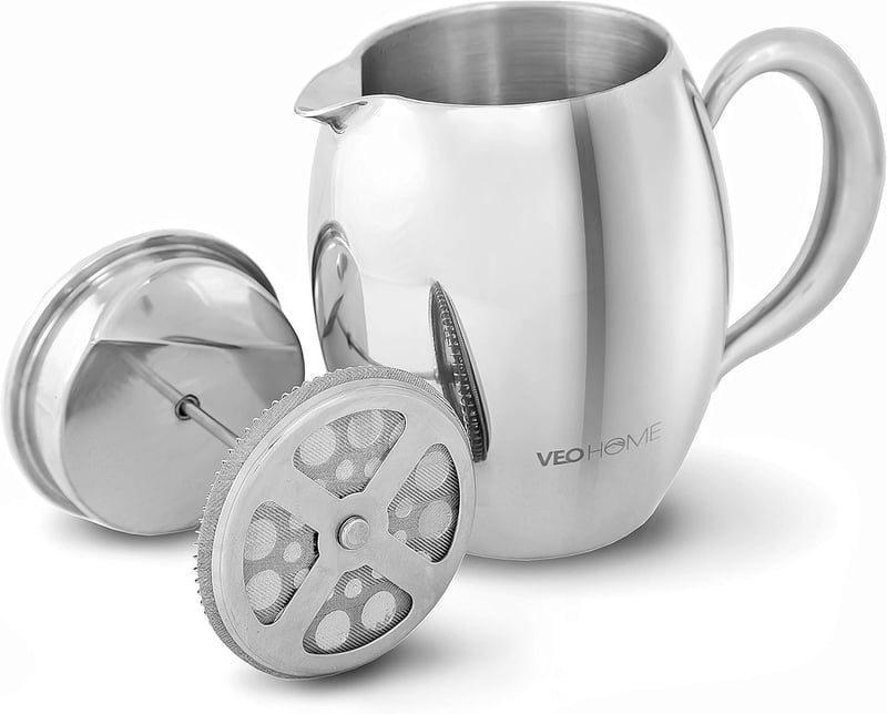 VeoHome Duplafalú Francia Kávéprés - Törhetetlen, 0,75L, Melegen Tartó