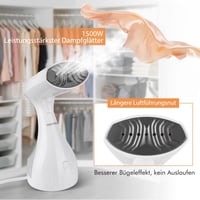 HOMEASY 1500W Kézi Gőzölő - Gyors Felmelegedésű Fehér Ruhagőzölő 280ml Tartállyal 2