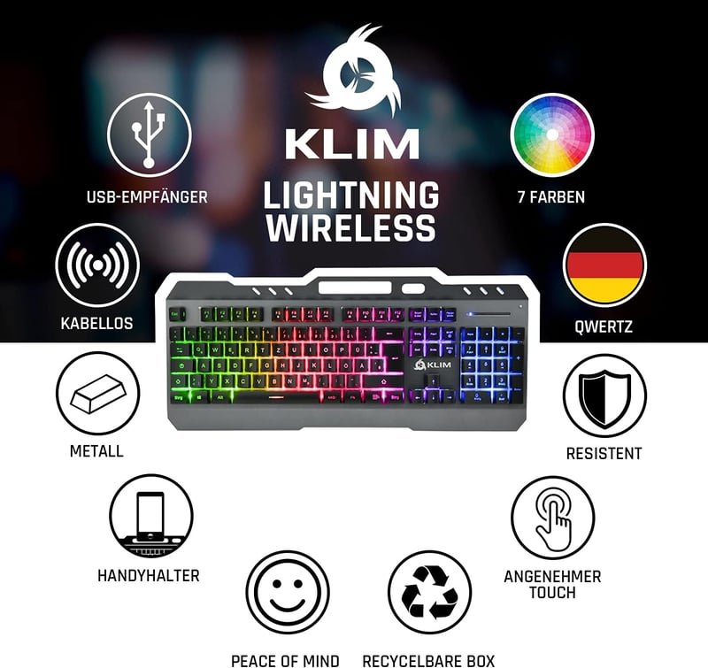 KLIM Light Ning vezeték nélküli német billentyűzet - QWERTZ kiosztás