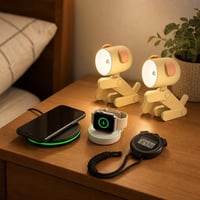 Nočný nabíjací set: nabíjačka + Apple Watch nabíjačka + 2x LED lampa psík + digitálny budík 1