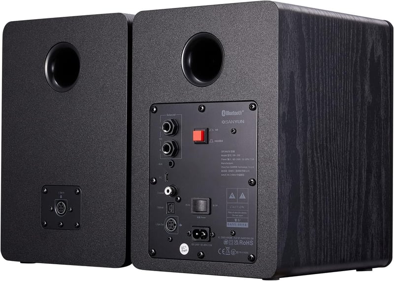 Sanyun SW206 80W Aktív Könyvespolc Hangfal, Kettős Üzemmód, 4" Stúdió Monitor és HiFi, Bluetooth 5.0, Optikai/Koaxiális/USB, Fekete