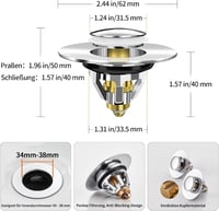 HAPPUP Univerzális Felugró Lefolyó Dugó 34-38mm Sárgaréz Szűrővel és Tömítéssel 2
