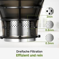 AMZCHEF Automata Gyümölcs- és Zöldségprés 250W - Széles 135mm Adagolónyílás, 1,8L Kapacitás, Hármas Szűrőrendszer, Hidegpréselés, Csendes Mo 5