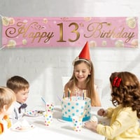 Rózsaszín Arany "13" Születésnapi Zászló Lányoknak - Elegáns Parti Dekoráció 2