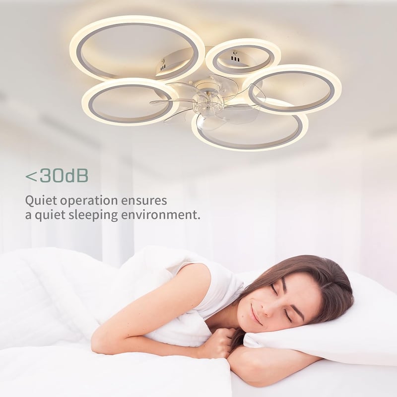 KSIBNW LED Mennyezeti Lámpa Ventilátorral - 70W Dimmelhető Fehér Lámpatest, Távirányítóval és Applikációval, 6 Sebességű Modern Ventilátor N