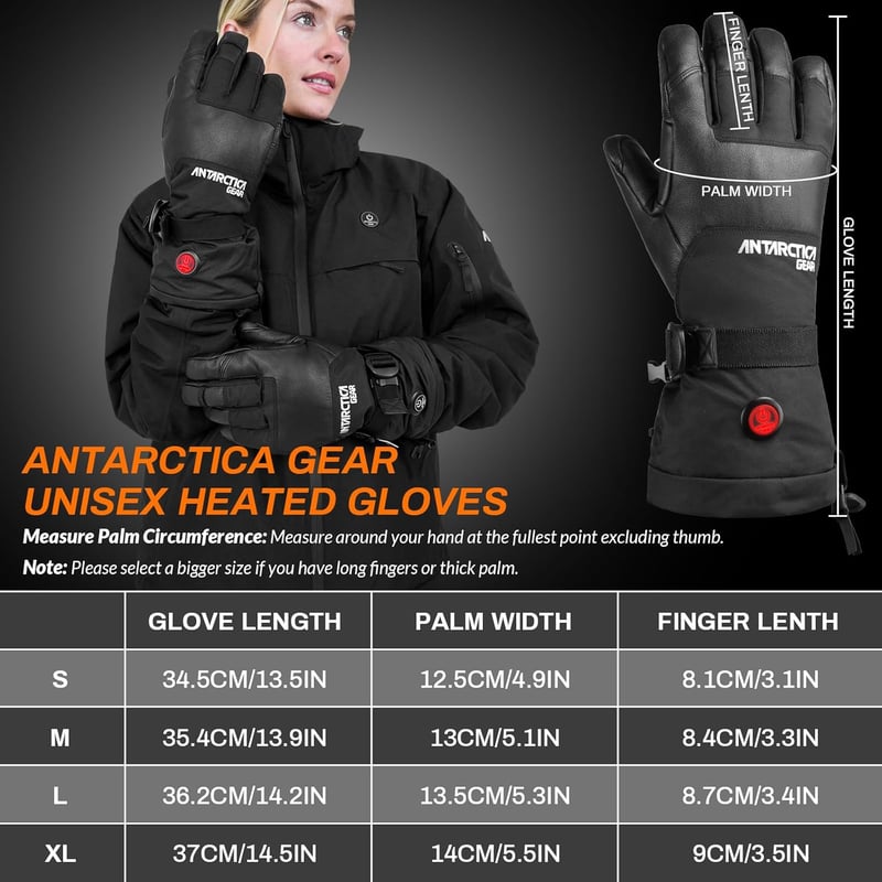 ANTARCTICA GEAR Fűthető Kesztyű 3200 mAh Akkumulátorral - Vízálló Téli Kesztyű Síeléshez, Motorozáshoz, Túrázáshoz - Unisex XL Méret Fekete