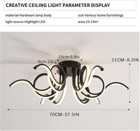 minifair Fekete LED Mennyezeti Lámpa 70cm - Távirányítós, Dimmelhető, 6 Fényforrás, 6000 Lumen, 3000K-6000K, Modern Világítás Nappaliba, Kon 6