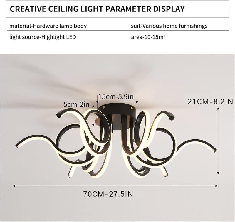 minifair Fekete LED Mennyezeti Lámpa 70cm - Távirányítós, Dimmelhető, 6 Fényforrás, 6000 Lumen, 3000K-6000K, Modern Világítás Nappaliba, Kon