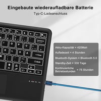 SENGBIRCH Bluetooth Billentyűzet Érintőpaddal - QWERTZ Német Kiosztás, 7 Színű Háttérvilágítás, Vezeték Nélküli, Windows/Android/iOS Kompati 5