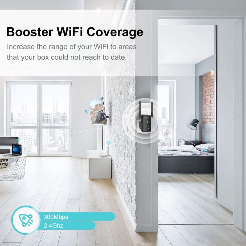 Aigital WN532 WiFi Jelismétlő - Fekete Vezeték Nélküli Jelerősítő, 802.11bgn Szabvány, Super Booster Funkcióval, 160g