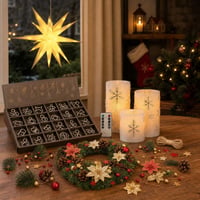 Adventi čarolija: LED zvijezda + 111 ukrasa za vijenac + 3 LED svijeće + adventski kalendar sa slagalicama 1