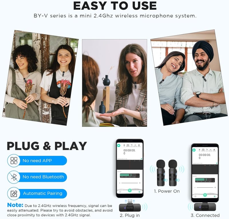 BOYA BY-V20 USB-C Vezeték Nélküli Mikrofon Zajszűréssel Android Okostelefonhoz