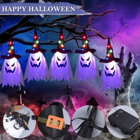 Sunshine smile Halloween Kültéri Dekoráció - 5db Világító Függő Szellem Szett - Boszorkánykalap és Szellemdíszek Kertbe, Fára, Partira - Újr 3