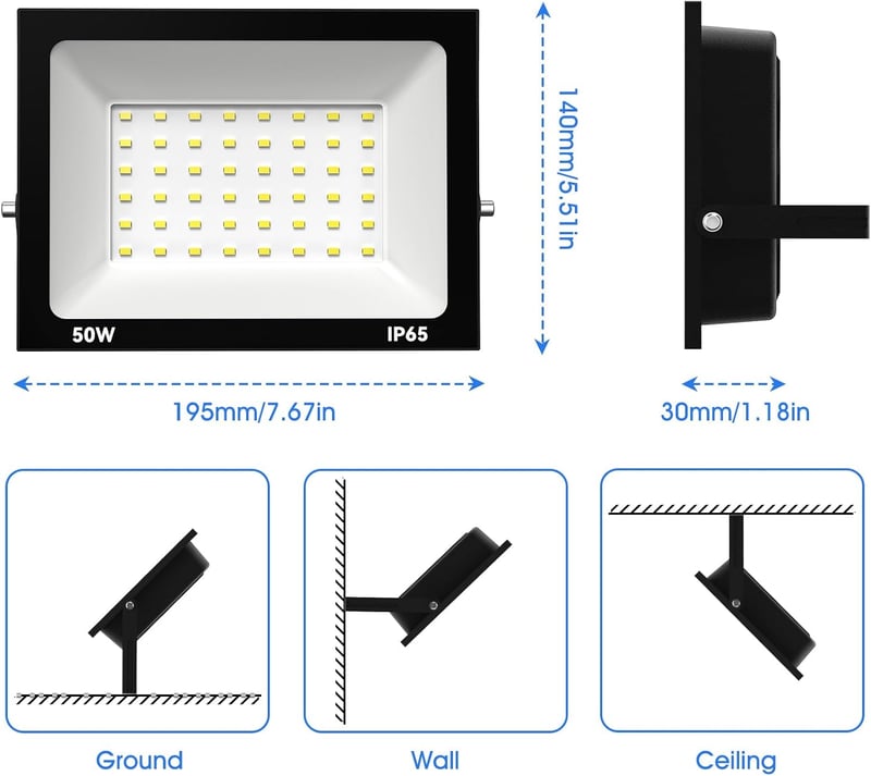 Loyal 50W LED reflektor, 6000K, 5000LM, kültéri, vízálló, fehér
