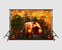 Kate Halloween Háttér 2,2x1,5m - Boszorkányos Tökház Mintás Mikroszálas Fotóháttér Gyerekfotózáshoz, Halloweeni Dekorációhoz, Bulikhoz 2