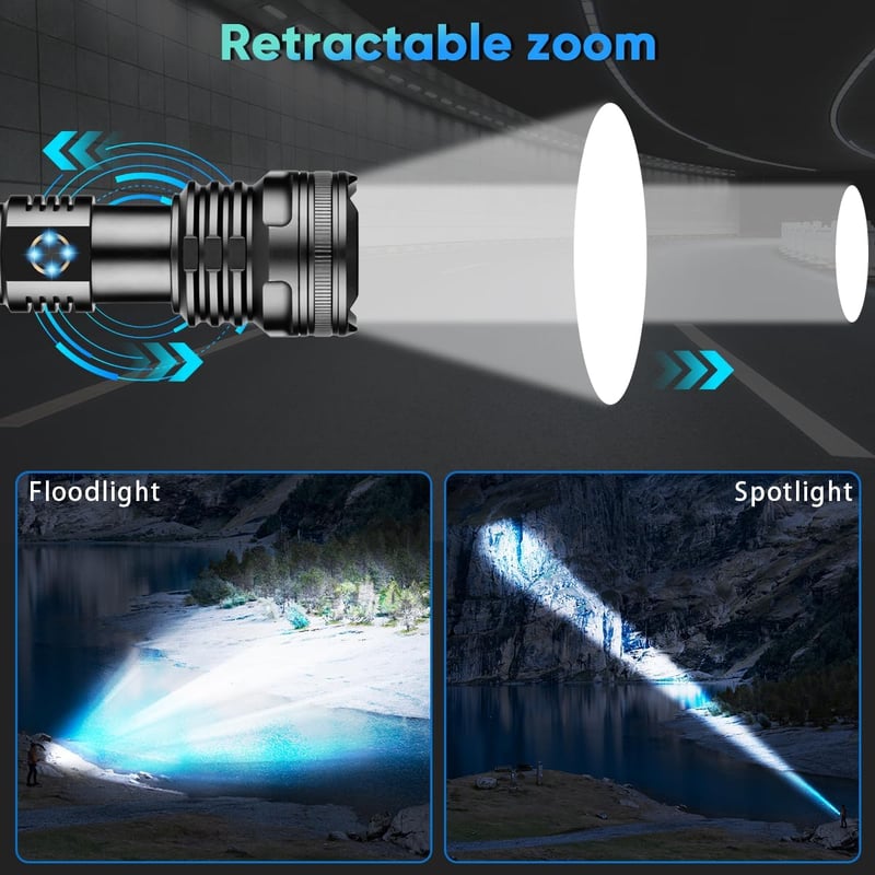 XHP90 LED zseblámpa, 90000 lumen, USB tölthető, vízálló, 5 üzemmód, 4800mAh akku