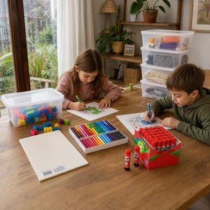 Set Creativ pentru Desen: 25 coli + 36 carioci + 15 lipiciuri + cutii depozitare
