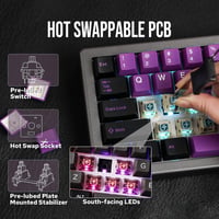 EPOMAKER EK68 65% Mechanikus Gamer Billentyűzet, Hot-Swap, Hármas Csatlakozás, 3000 mAh Akkumulátor, RGB Háttérvilágítás, PBT Keycaps, Feket 5