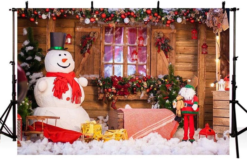 Karácsonyi fotóháttér hóemberrel és csengőkkel, 2,1x1,5m méretben