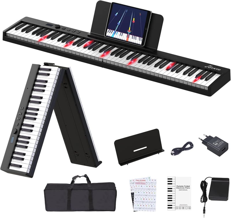 OYAYO 88 Billentyűs Összecsukható Digitális Zongora - Félsúlyozott Billentyűk, Bluetooth, MIDI, 128 Ritmus és Hangszín, Kezdőknek