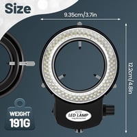 Tiamu LED Gyűrűs Mikroszkóp Világítás 144 LED-del, Állítható Fényerő 0-100%, 6000K Sztereó Mikroszkóp Lámpa Ékszerjavításhoz Fekete 6