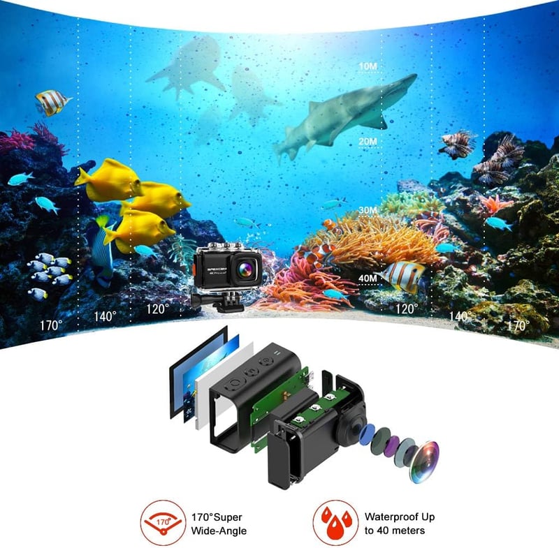 Apexcam 4K 20MP Akciókamera - Vízálló 40m, WiFi, EIS Képstabilizátor, Külső Mikrofon, 170° Látószög, 2.4G Távirányító, 2 Akkumulátor