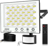 Viugreum 200W LED Reflektor Mozgásérzékelővel - 20000lm, 6500K Hideg Fehér, IP66 Vízálló Kültéri Lámpa Kerthez, Udvarhoz, Garázshoz 1