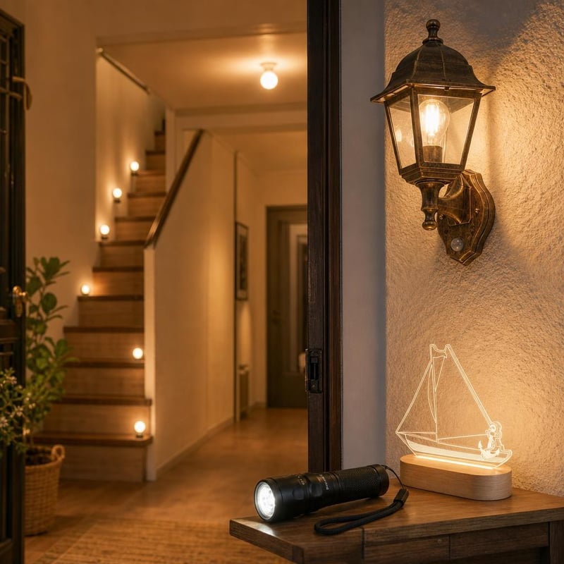 Set za noćno osvjetljenje: 1x LED žarulja + 1x zidna lampa sa senzorom + 1x noćna lampa + 1x 3000lm svjetiljka