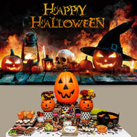AEESRRU Halloween Dekorációs Molinó - Tök és Szellem Mintás Ajtódísz, Narancssárga-Fekete Háttér, Beltéri-Kültéri Horrordekoráció (180 x 110 3