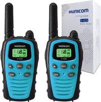 HUNICOM Walkie Talkie Adóvevő 5 km Hatótávval - 16 Csatornás PMR446 Kézi Rádió LED Lámpával, VOX Kéz Nélküli Funkcióval, Kék 1