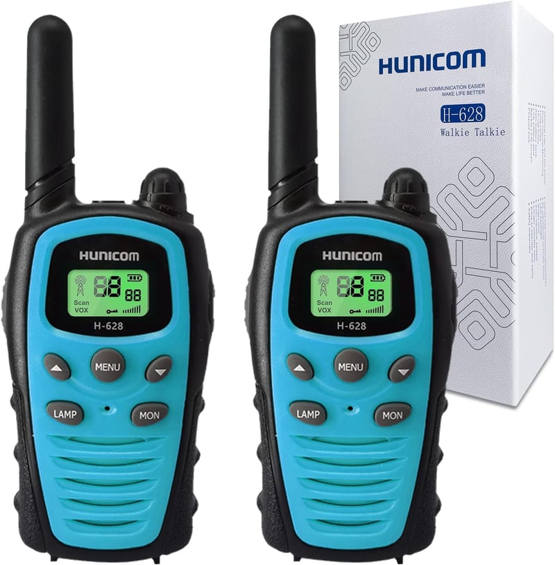 HUNICOM Walkie Talkie Adóvevő 5 km Hatótávval - 16 Csatornás PMR446 Kézi Rádió LED Lámpával, VOX Kéz Nélküli Funkcióval, Kék