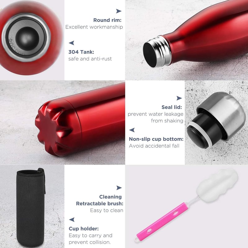 GeeRic Rozsdamentes Acél Termosz 750ml - Dupla Falú Hőszigetelő Kulacs, Szivárgásmentes, BPA-mentes, Túrázáshoz, Sportoláshoz, Világos Lila 