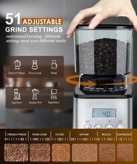 Homtone Elektromos Kávédaráló 51 Őrlési Fokozattal - Portafilterhez és Tárolóhoz, Rozsdamentes Acél, Csepegtetős/Pour Over/Cold Brew/French  2