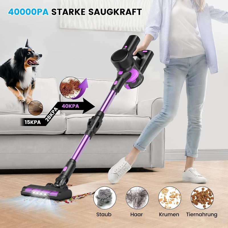Sanfnz Akkumulátoros Porszívó 40000Pa/500W - 50 Perces Üzemidő, LED Kijelző, Csendes Működés, HEPA Szűrő, Gyorstöltés, Forgókefe Hajcsomósod