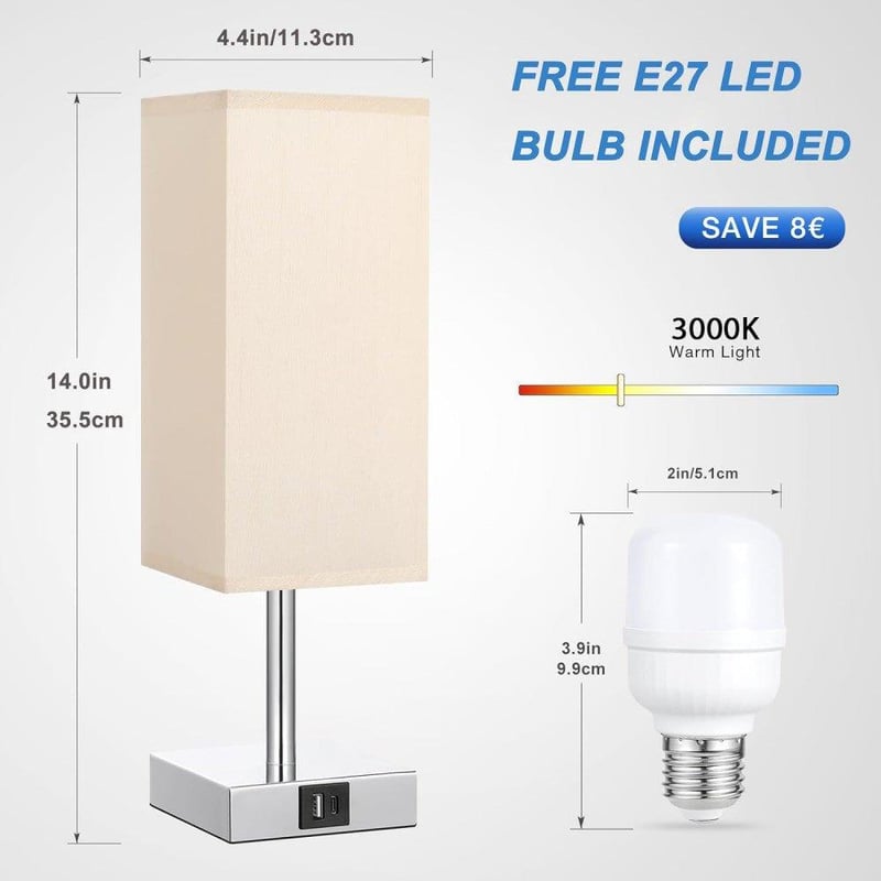 Sárga LED Állólámpa Érintőkapcsolóval és USB Töltővel