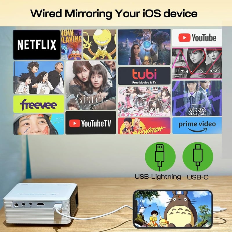 YOTON Mini Projektor WiFi 1080P Full HD USB HDMI AV iOS Android PC PS4 PS5