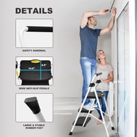 HBTower Összecsukható 3 Lépcsős Létra, Gumírozott Fogantyúval, Csúszásgátló Kialakítással, 150 kg Teherbírással, Otthoni és Irodai Használat 6