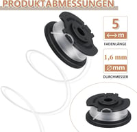 Yweller 6 db pótszál orsó Einhell fűkaszához, 1,6 mm vastag, 5 m hosszú, GE-CT 18/28 Li, GE-CT 18/260 Li, GE-CT 18/28 Li TC modellekhez 2