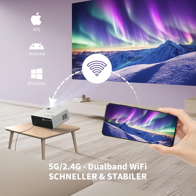 WEWATCH V51 PRO 4K Okos Projektor 19000 Lumen 5G WiFi Bluetooth Android Rendszerrel, Fehér Zaj Funkcióval, iOS/HDMI/USB Kompatibilis, 500 AN