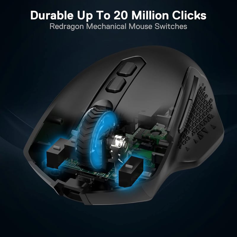 Redragon M810 Pro Vezeték Nélküli Gamer Egér, 10000 DPI, 8 Makró Gomb, Gyorstüzelés, 45 Órás Üzemidő, RGB Háttérvilágítás, PC/Mac