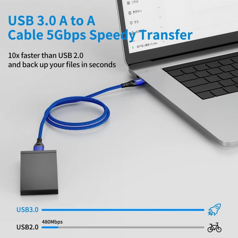 XGMATT 1 méteres kék USB 3.0 kábel, 5 Gbps, HDD és nyomtató kompatibilis