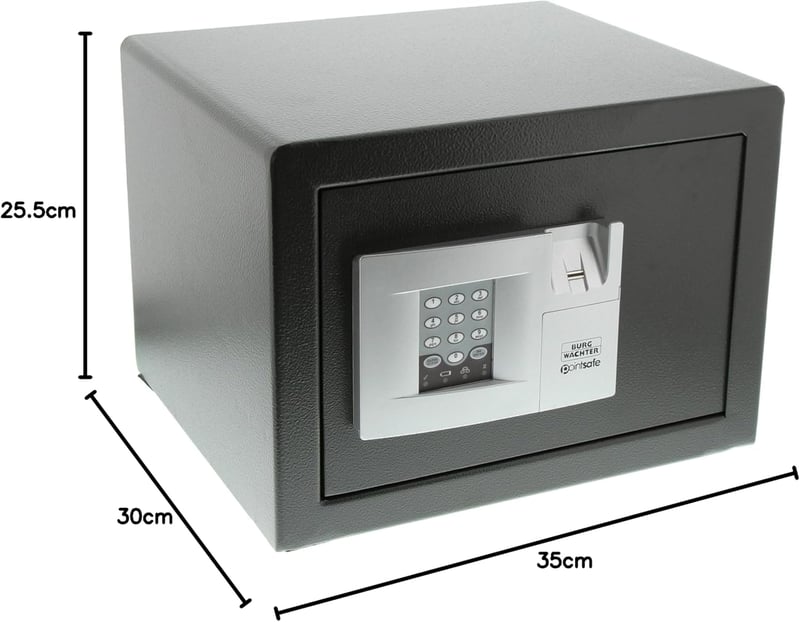 Burg-Wächter PointSafe P 2 E FS Laptop Széf, Elektronikus Kombinációs Zár Ujjlenyomat Olvasóval, Falra Szerelhető, 20,5 Liter, Fekete