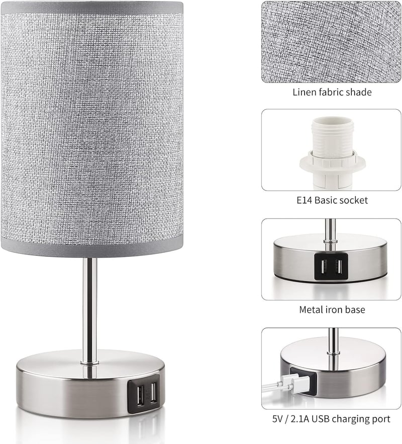 ShuBel érintős éjjeli lámpa szett: 2 db USB-s, fényerőszabályozós LED asztali lámpa, szürke