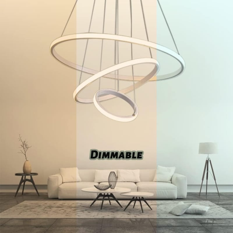 LXJCSM Modern LED Csillár 76W - 3 Gyűrűs Függőlámpa Távirányítóval, Állítható Magasság, Szabályozható 3000K-6000K, Nappali, Háló és Étkező V