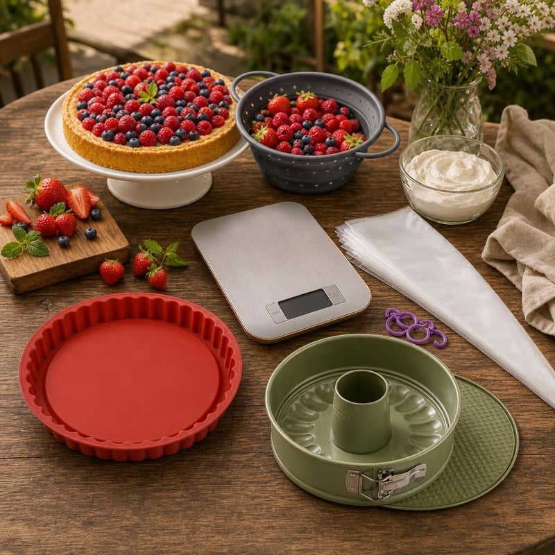 Set complet pentru tort: sită silicon + 2 forme 26 cm + 100 poșuri + cântar bucătărie